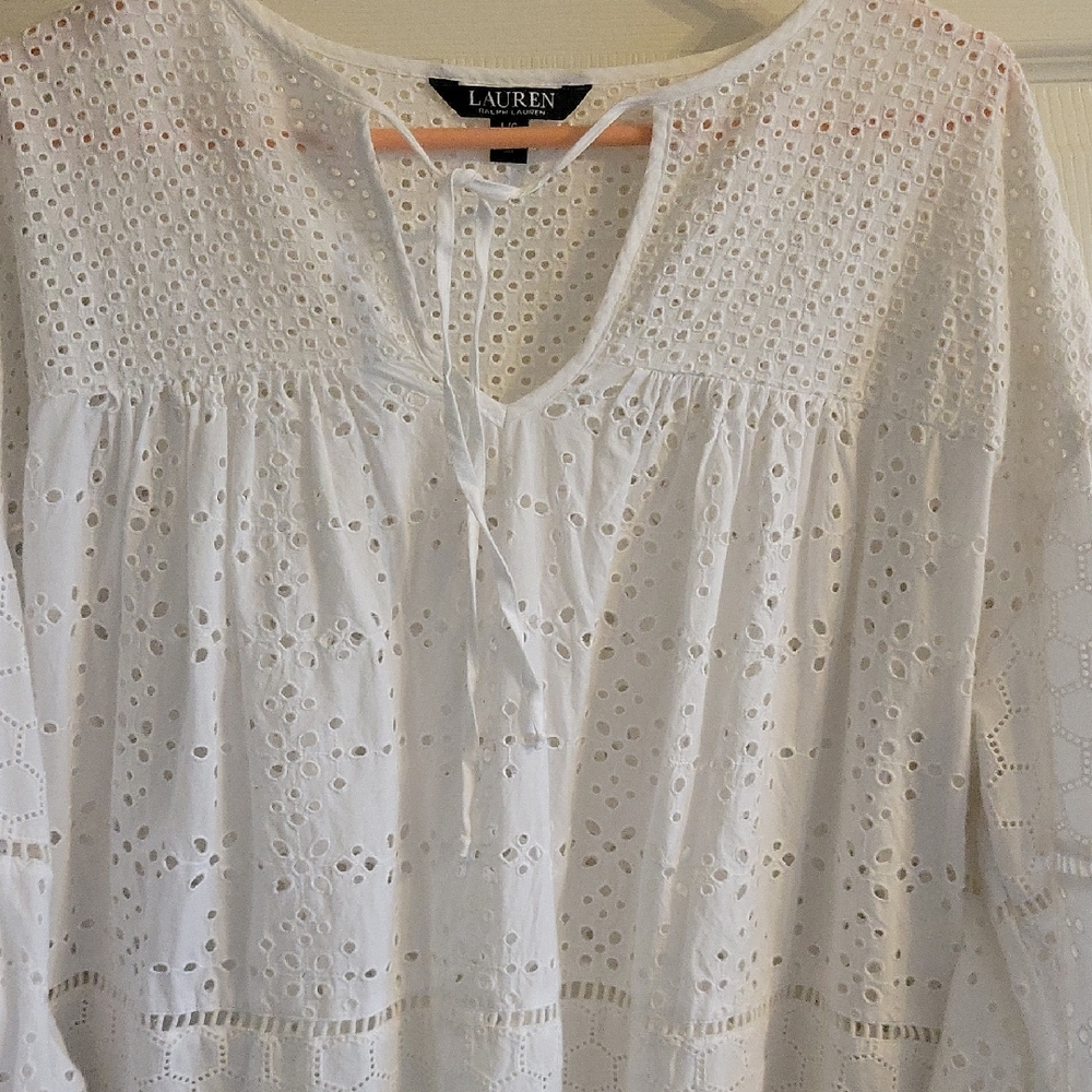 Ralph Lauren White Buttoned Puff Sleeve Blouse